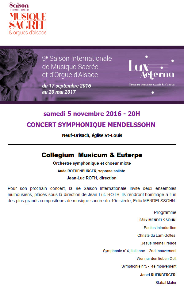 Concert Musique Sacree Collegium Mulhouse Eurterpe 5 novembre 2016
